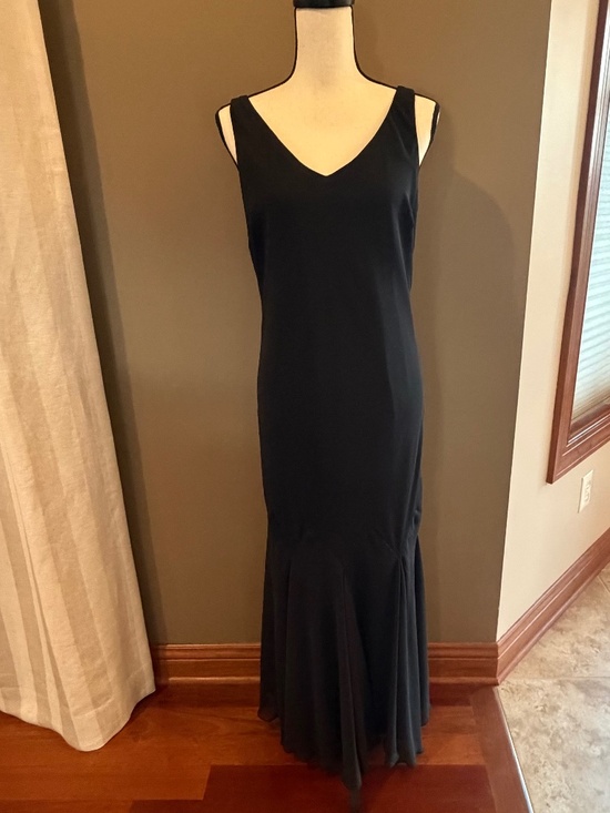 Dresses & Skirts - Vintage Black Sleeveless Maxi Dress Chiffon Overlay V-neck Godet skirt Size 10